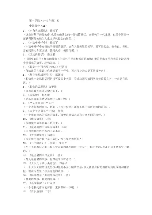 最适合小学生阅读的读物名单汇总