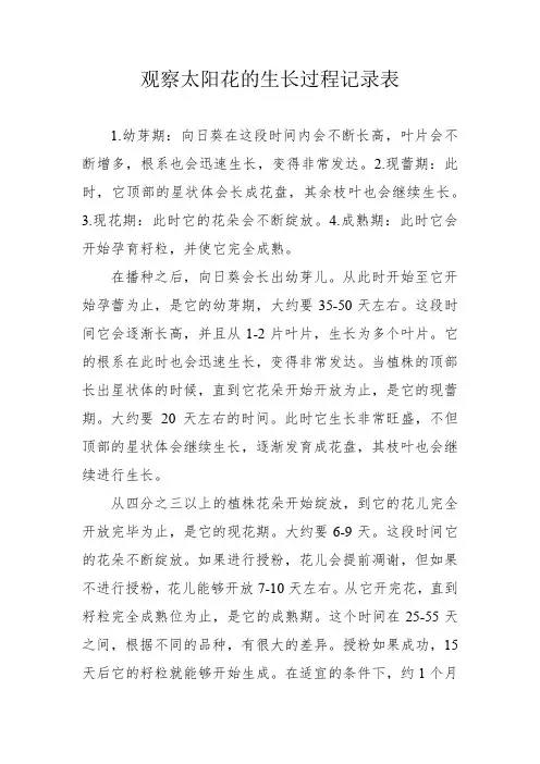 观察太阳花的生长过程记录表