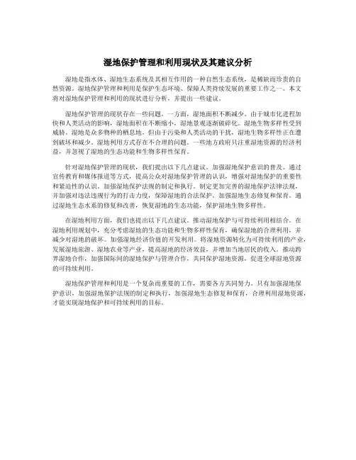 湿地保护管理和利用现状及其建议分析