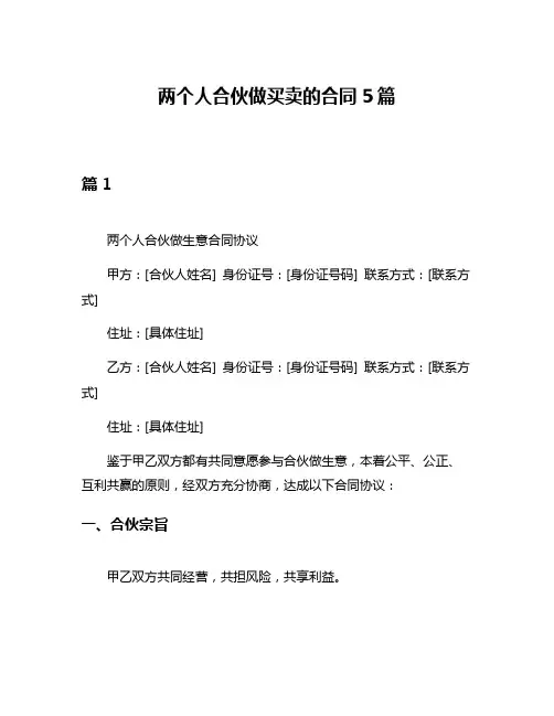 两个人合伙做买卖的合同5篇
