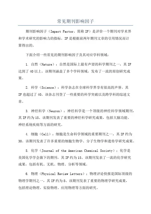 常见期刊影响因子