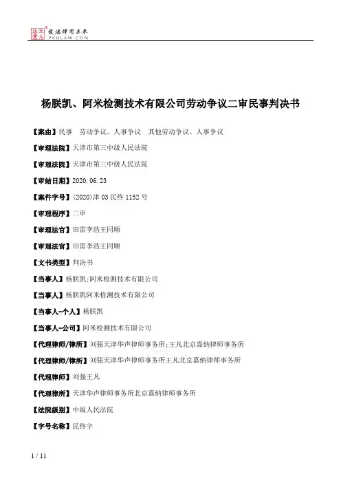 杨朕凯、阿米检测技术有限公司劳动争议二审民事判决书