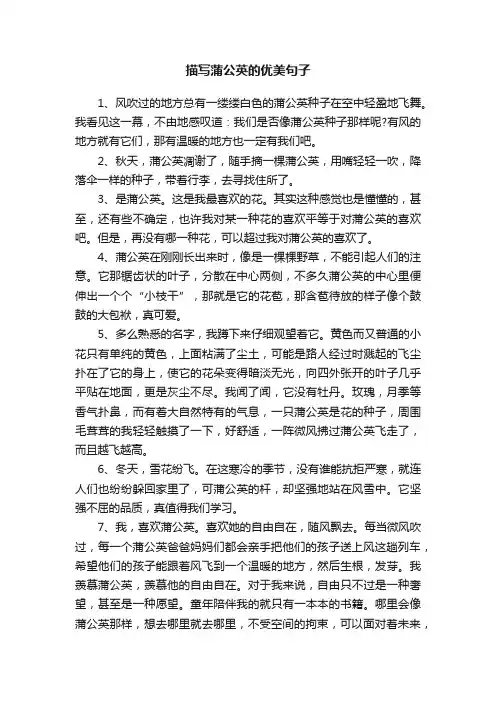 描写蒲公英的优美句子