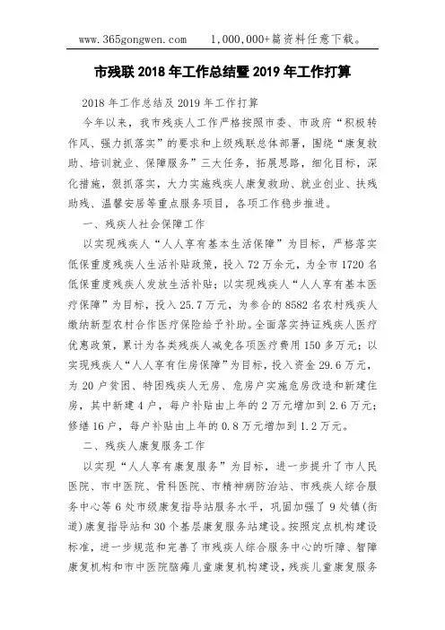 市残联2018年工作总结暨2019年工作打算