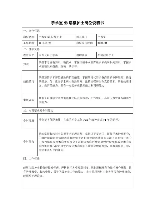 手术室N3层级护士岗位说明书