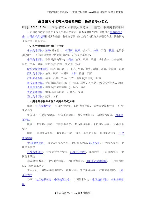 解读国内知名美术院校及美院中最好的专业汇总