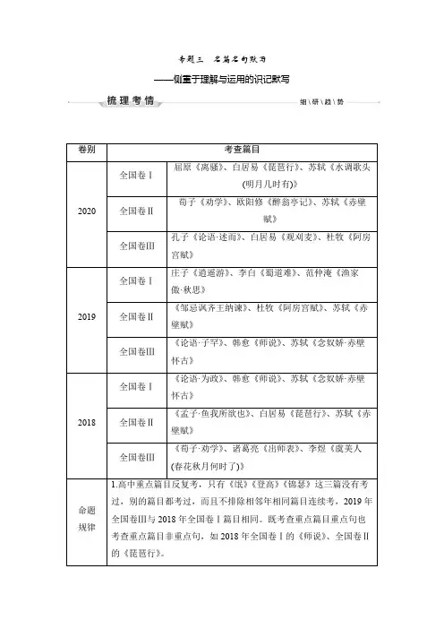 语文高考复习第2部分 古代诗文阅读 专题3 名篇名句默写—侧重于理解与运用的识记默写