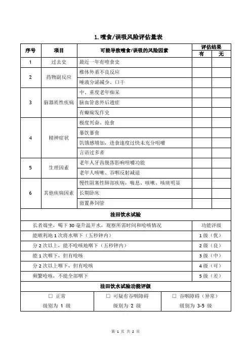 噎食误吸风险评估量表