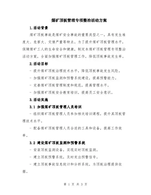 煤矿顶板管理专项整治活动方案