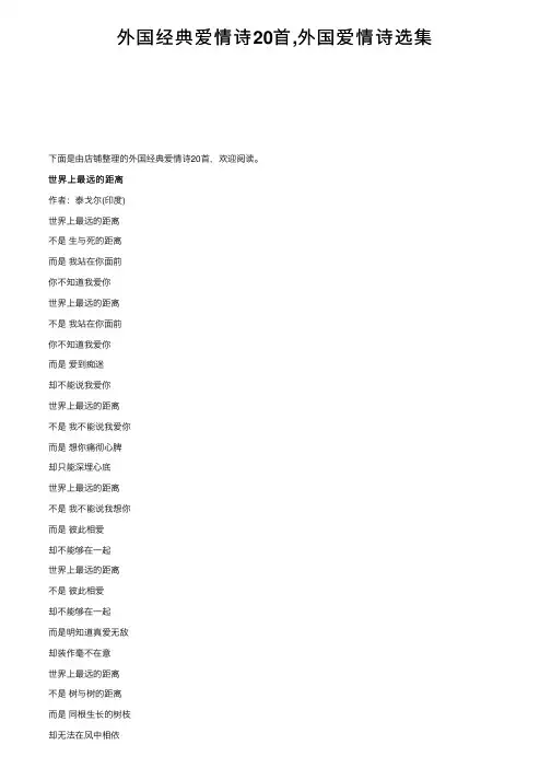 外国经典爱情诗20首,外国爱情诗选集