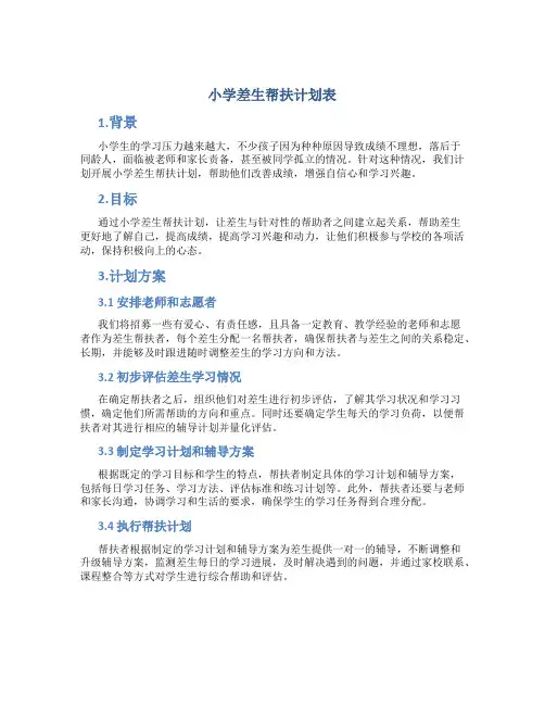 小学差生帮扶计划表