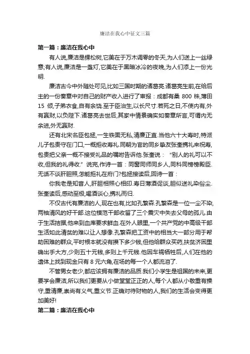 廉洁在我心中征文三篇