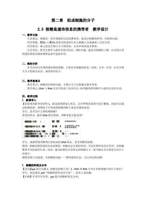 核酸是遗传信息的携带者(教学设计) 高一上学期生物人教版必修一