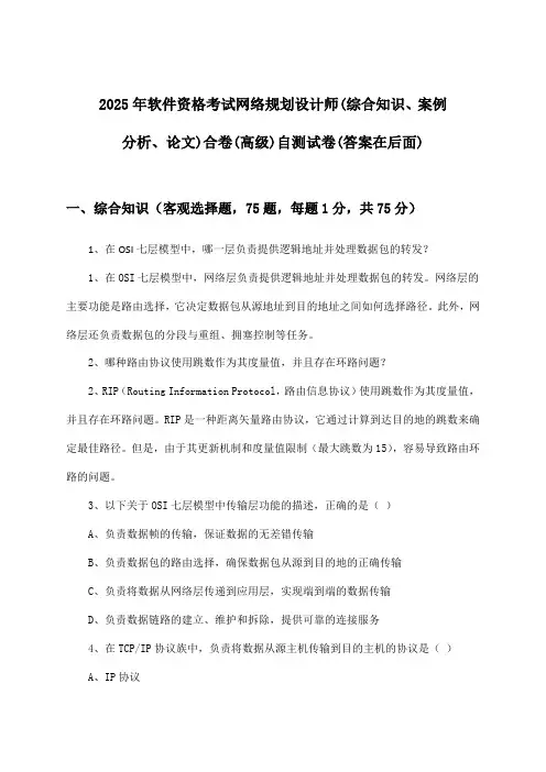 软件资格考试网络规划设计师(综合知识、案例分析、论文)合卷(高级)试卷及答案指导(2025年)