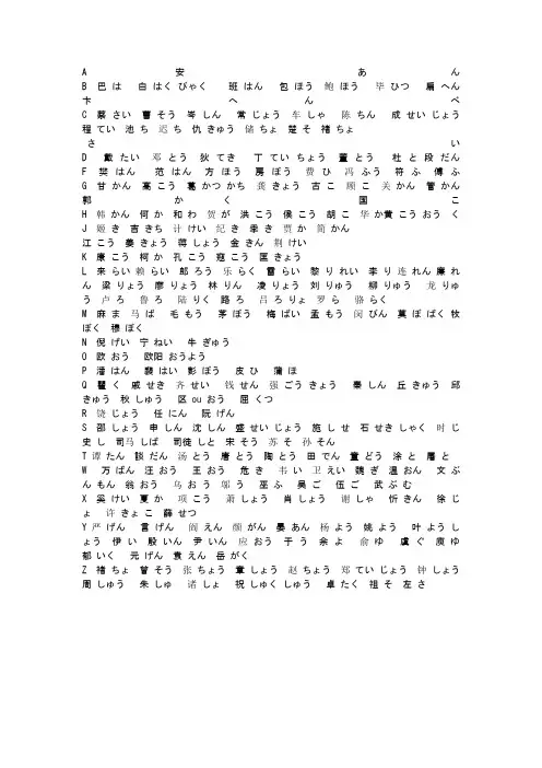 姓氏日语读法