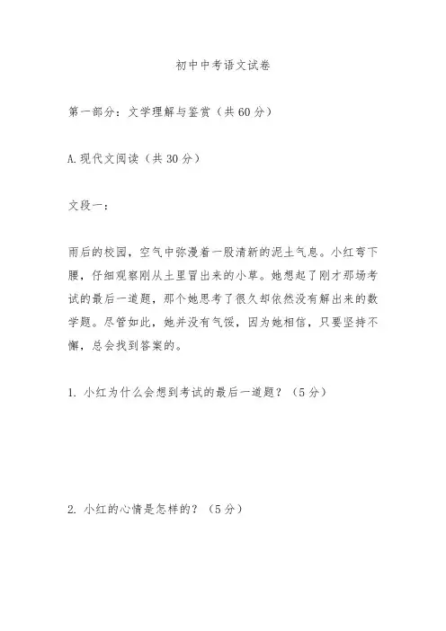 2024初中中考语文试卷及解析