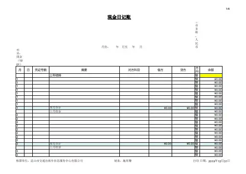 模板 现金日记账