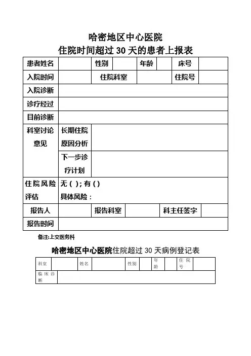 住院超过30天登记表【范本模板】