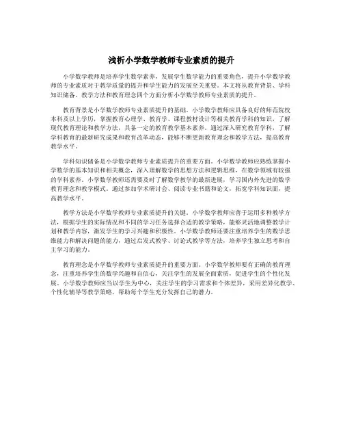浅析小学数学教师专业素质的提升