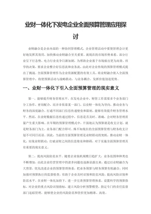 业财一体化下发电企业全面预算管理应用探讨
