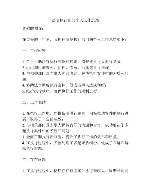 法院执行部门个人工作总结
