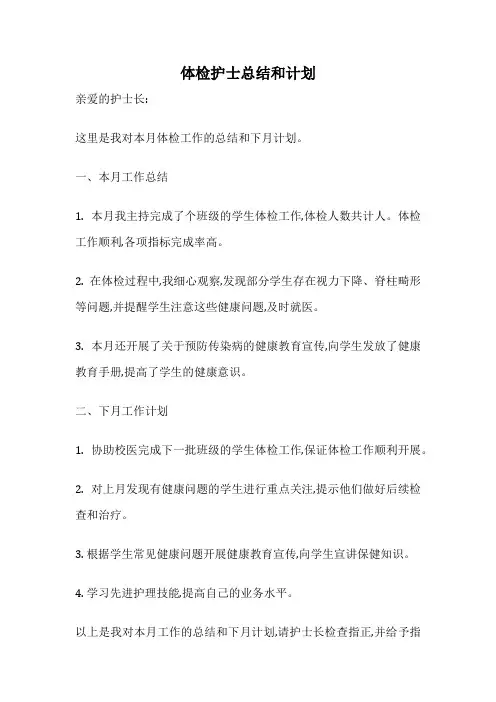 体检护士总结和计划
