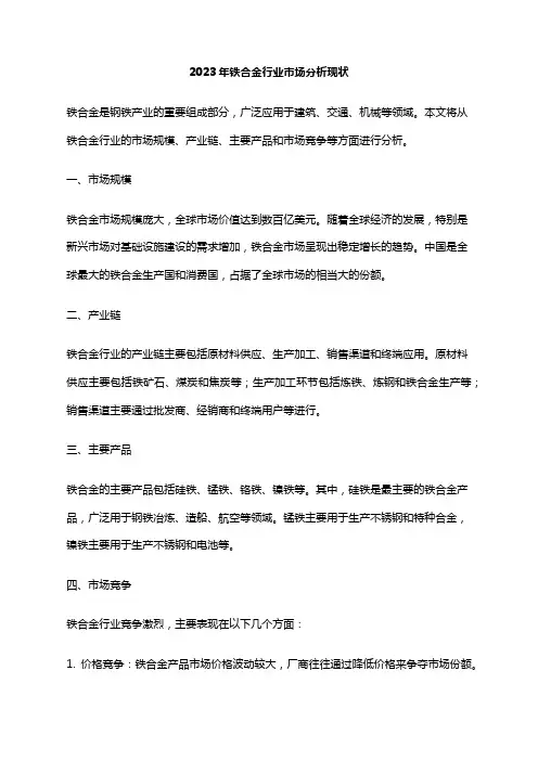 2023年铁合金行业市场分析现状