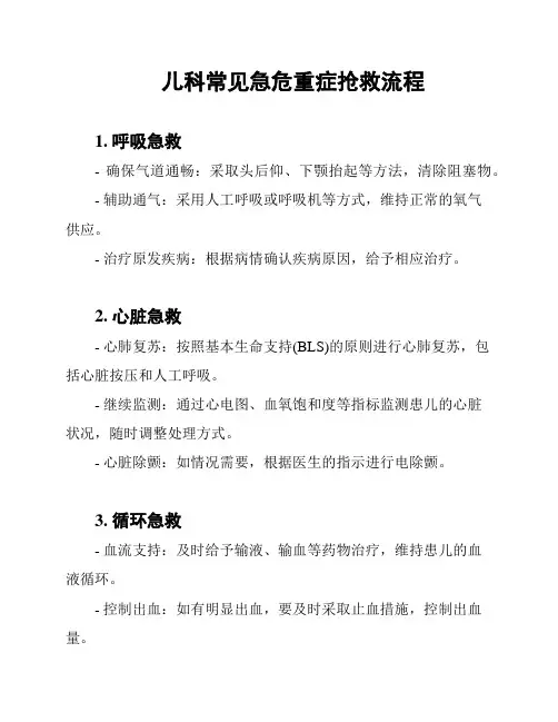 儿科常见急危重症抢救流程