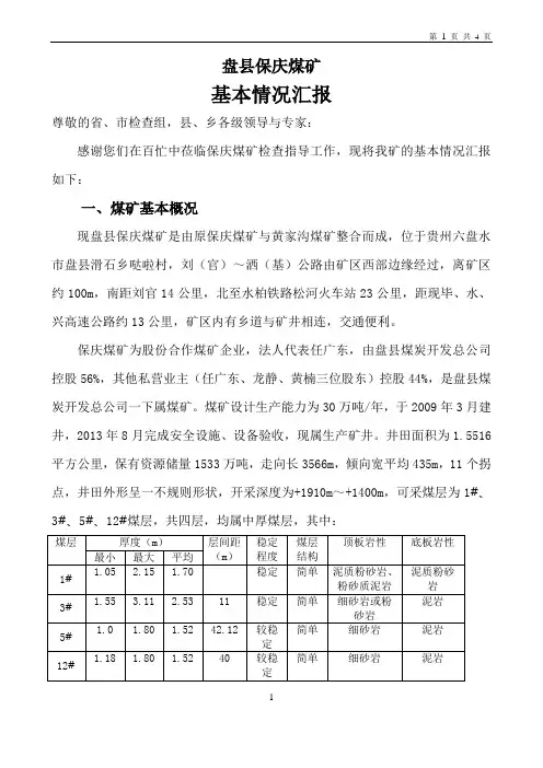 盘县保庆煤矿基本情况汇报(2014.12.25)