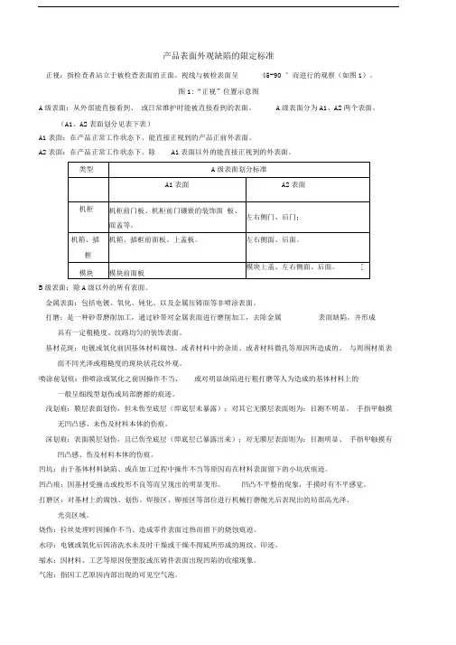 产品表面外观缺陷的限定标准