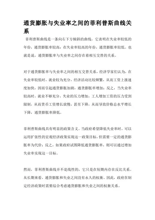 通货膨胀与失业率之间的菲利普斯曲线关系