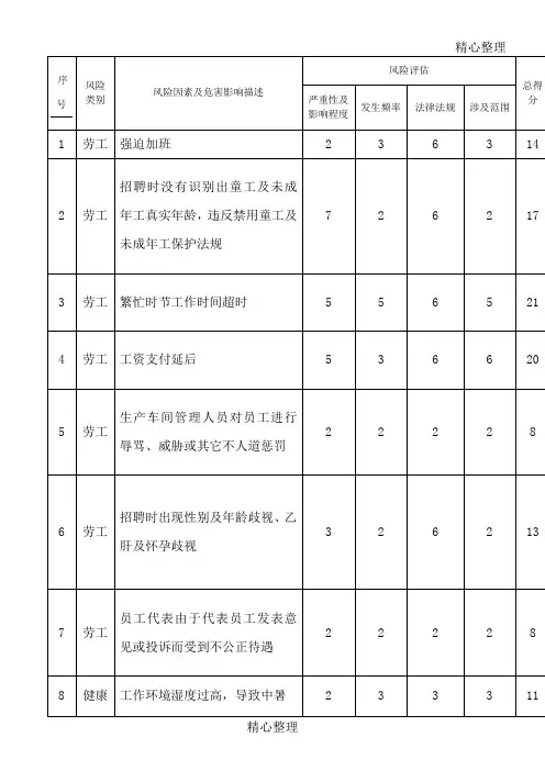 社会责任与商业道德风险调查识别与评估表