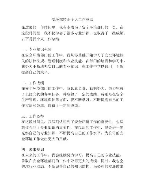 安环部转正个人工作总结