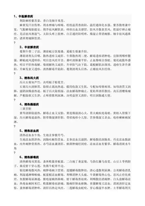 中药学记忆口诀汇总