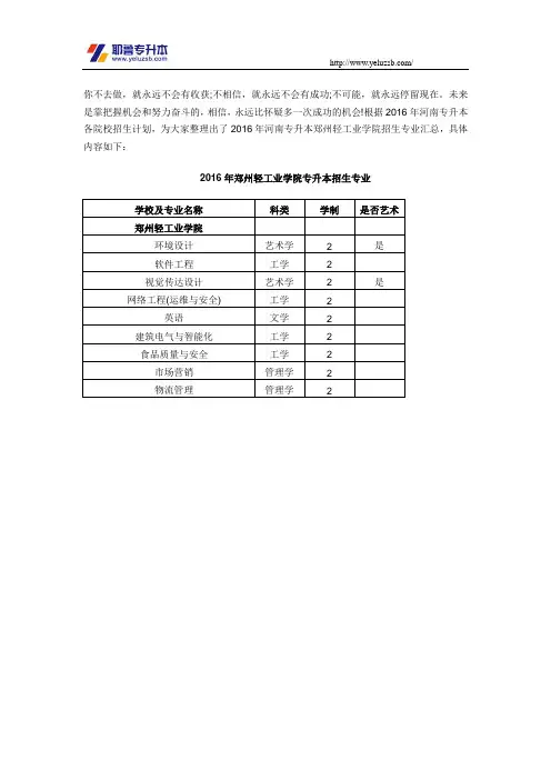 2016年郑州轻工业学院专升本招生专业汇总