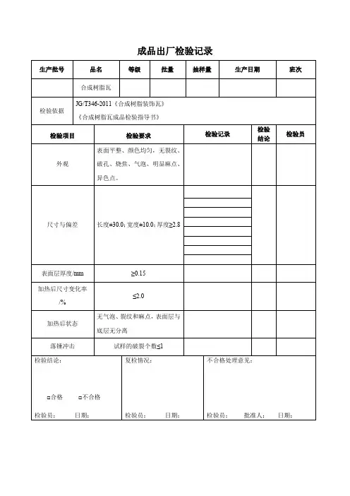 木塑产品 成品出厂检验记录
