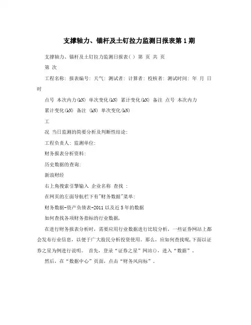 支撑轴力、锚杆及土钉拉力监测日报表第1期