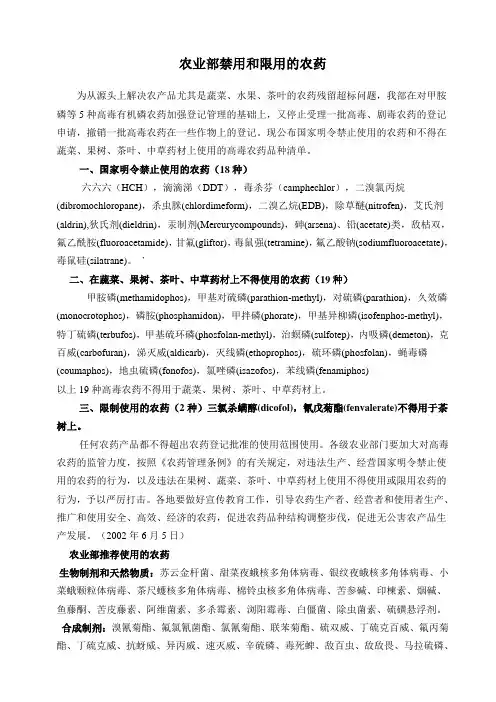 茶叶农残限量指标
