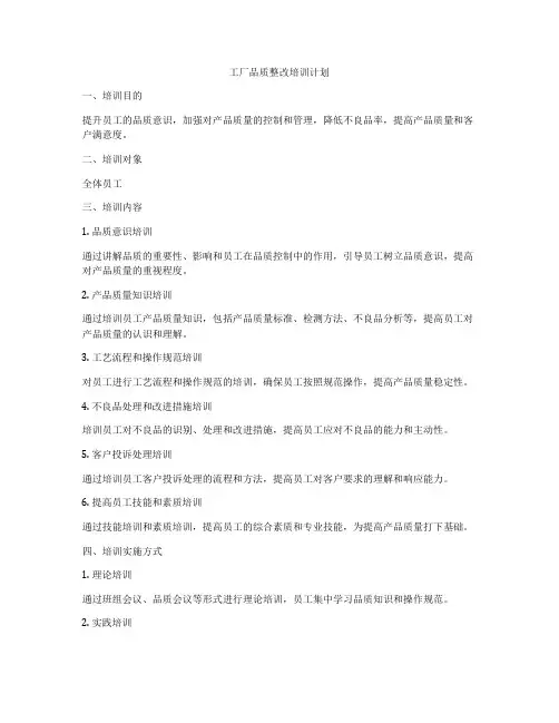 工厂品质整改培训计划