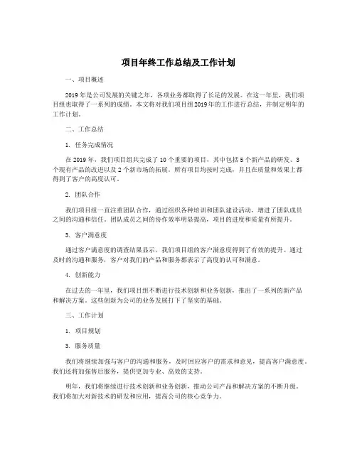 项目年终工作总结及工作计划