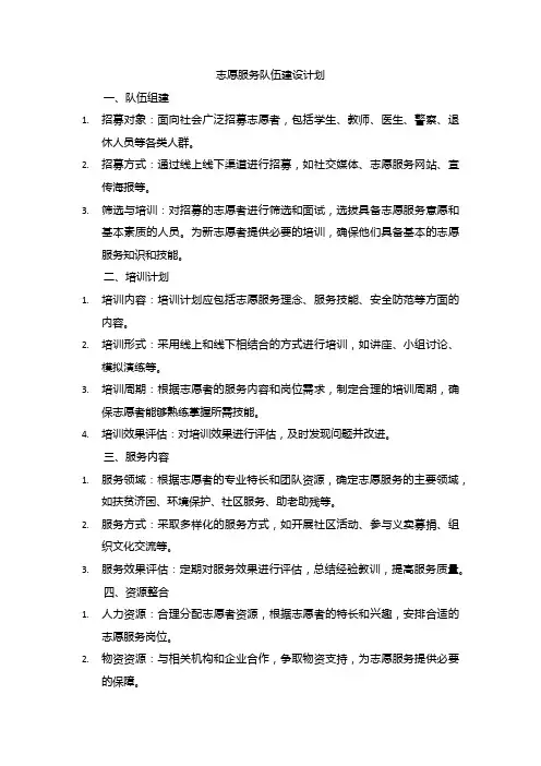 志愿服务队伍建设计划