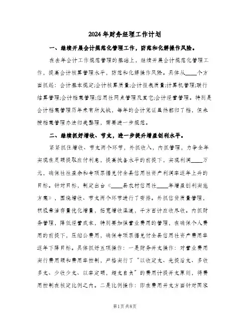 2024年财务经理工作计划(三篇)