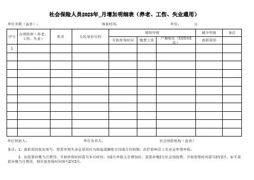 社会保险人员月增(减)明细表(养老、工伤、失业通用)