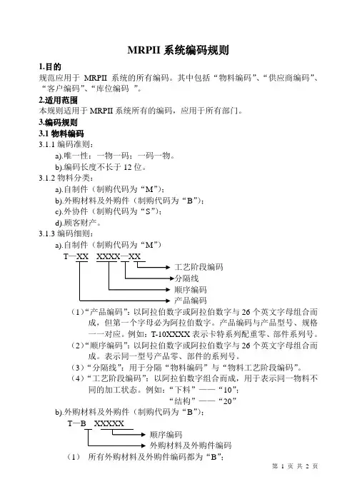 MRPII系统编码规则(技术)