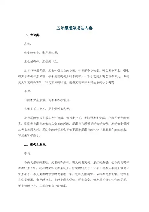 五年级硬笔书法内容