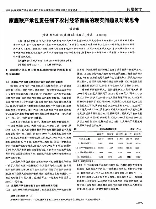家庭联产承包责任制下农村经济面临的现实问题及对策思考