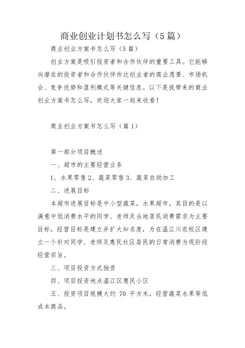 商业创业计划书怎么写(5篇)