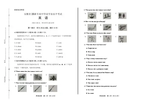 2018年安徽省中考英语试卷(含答案与解析)