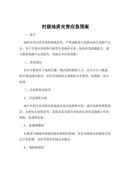 村级地质灾害应急预案