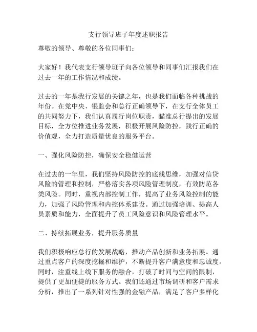 支行领导班子年度述职报告